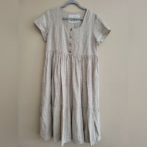 Custom Not Perfect Linen Dress Beige White Check Size Medium